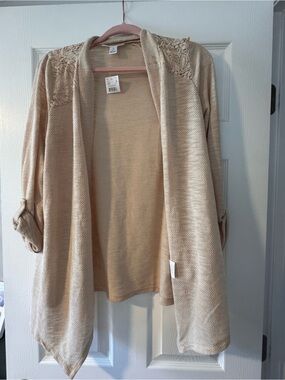 Maternity Beige Open-Front Women's Cardigan with Lace Shoulders